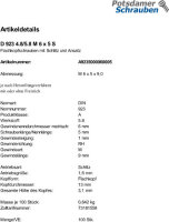 100 Flachkopfschrauben DIN 923 4.8 / 5.8 M6x5 Stahl