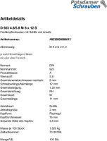 100 Flachkopfschrauben DIN 923 4.8 / 5.8 M8x12 Stahl