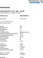 100 Flachkopfschrauben DIN 923 4.8 / 5.8 M4x12 verzinkt...