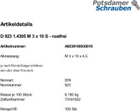 100 Flachkopfschrauben DIN 923 1.4305 M3x10 rostfrei A1...