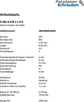 2000 Schlitz Senkschrauben DIN 963 4.8 Stahl M2x8