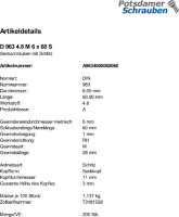 200 Schlitz Senkschrauben DIN 963 4.8 Stahl M6x60