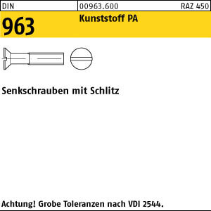 200 Schlitz Senkschrauben DIN 963 Polyamid M8x16