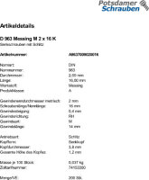 200 Schlitz Senkschrauben DIN 963 Messing M2x16