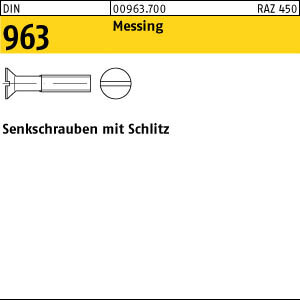 200 Schlitz Senkschrauben DIN 963 Messing M3x25