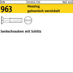 200 Schlitz Senkschrauben DIN 963 Messing vernickelt M6x10