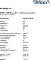 100 Schlitz Senkschrauben DIN 963 1.4305 M1,6x6 Edelstahl