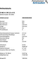 1000 Edelstahl V2A Schlitz Senkschrauben DIN 963 A2 M2,5x6