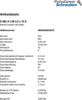 1000 Edelstahl V2A Schlitz Senkschrauben DIN 963 A2 M2,5x10