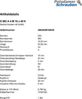 1 Edelstahl V4A Schlitz Senkschrauben DIN 963 A4 M16x40