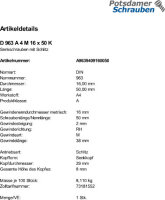 1 Edelstahl V4A Schlitz Senkschrauben DIN 963 A4 M16x50