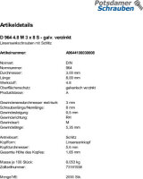 2000 Schlitz Linsensenkschrauben DIN 964 4.8 verzinkt M3x8