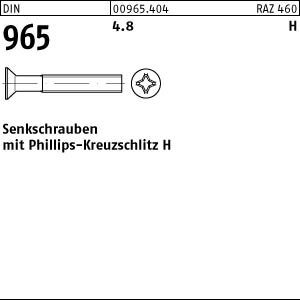 200 Kreuzschlitz Senkschrauben DIN 965 4.8 verzinkt -H M8x30