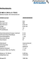 1000 Edelstahl V2A Torx Senkschrauben DIN 965 TX A2 M6x8