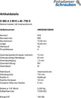 100 Edelstahl V2A Torx Senkschrauben DIN 965 TX A2 M10x40