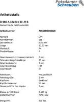 200 Edelstahl V4A Kreuzschlitz Senkschrauben DIN 965 A4 -H M6x20