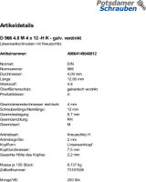 200 Linsensenkschrauben DIN 966 4.8 -H verzinkt M4x12