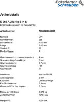 1000 Edelstahl V2A Linsensenkschrauben DIN 966 A2 -H M4x5