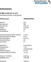 1000 Edelstahl V4A Linsensenkschrauben DIN 966 A4 -H M2,5x6