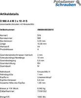 1000 Edelstahl V4A Linsensenkschrauben DIN 966 A4 -H M3x10