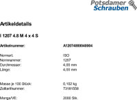 2000 Schlitz Zylinderschrauben ISO 1207 4.8 Stahl M4x4