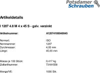 1000 Schlitz Zylinderschrauben ISO 1207 4.8 verzinkt M4x45