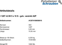 1000 Schlitz Zylinderschrauben ISO 1207 4.8 verzinkt M5x10