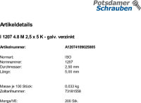 200 Schlitz Zylinderschrauben ISO 1207 4.8 verzinkt M2,5x5