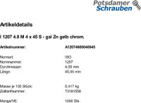 1000 Schlitz Zylinderschrauben ISO 1207 4.8 gelb...
