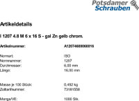 1000 Schlitz Zylinderschrauben ISO 1207 4.8 gelb...