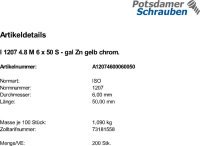 200 Schlitz Zylinderschrauben ISO 1207 4.8 gelb...