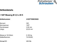 200 Schlitz Zylinderschrauben ISO 1207 Messing M3,5x20