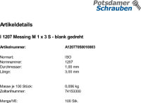 100 Schlitz Zylinderschrauben ISO 1207 Messing M1x3