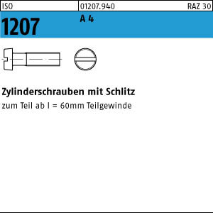 100 Edelstahl V4A Schlitz Zylinderschrauben ISO 1207 A4 M3x60
