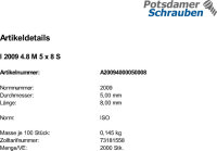 2000 Senkschrauben ISO 2009 4.8 M5x8