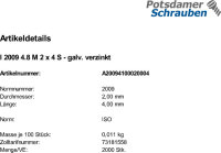 2000 Schlitz Senkschrauben ISO 2009 4.8 verzinkt M2x4