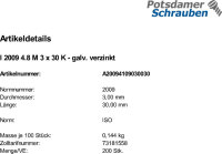 200 Schlitz Senkschrauben ISO 2009 4.8 verzinkt M3x30