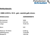 1000 Schlitz Senkschrauben ISO 2009 4.8 gelb verzinkt M6x16