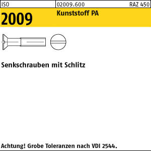 200 Schlitz Senkschrauben ISO 2009 Polyamid M5x20
