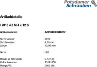 2000 Linsensenkschrauben ISO 2010 4.8 Stahl M4x12