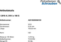 50 Edelstahl V2A Linsensenkschrauben ISO 2010 A2 M6x100
