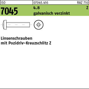 2000 Krz. Linsenkopfschrauben ISO 7045 4.8 -Z verzinkt M3x16