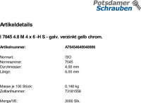 2000 Krz. Linsenkopfschrauben ISO 7045 4.8 -H gelb...