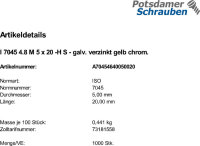 1000 Krz. Linsenkopfschrauben ISO 7045 4.8 -H gelb...