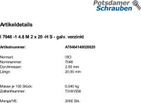 2000 Krz. Senkkopfschrauben ISO 7046 -1 4.8 -H verzinkt M2x20