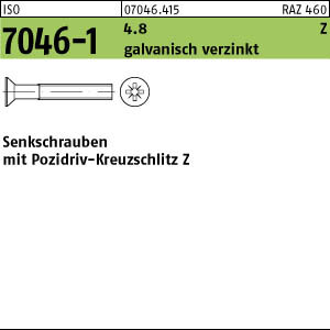 2000 Krz. Senkkopfschrauben ISO 7046 -1 4.8 -Z verzinkt M4x12