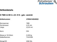 2000 Kreuzschlitz Linsenschrauben DIN 7985 4.8 verzinkt -H M4x22