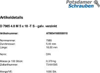 1000 Torx Linsenkopfschrauben DIN 7985 4.8 verzinkt TX M5x18