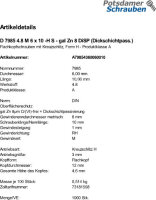 1000 Kreuzschlitz Linsenschrauben DIN 7985 4.8 M6x10 -H 8 DiSP