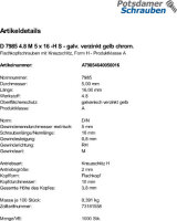 1000 Kreuzschlitz Linsenschrauben DIN 7985 4.8 -H gelb...